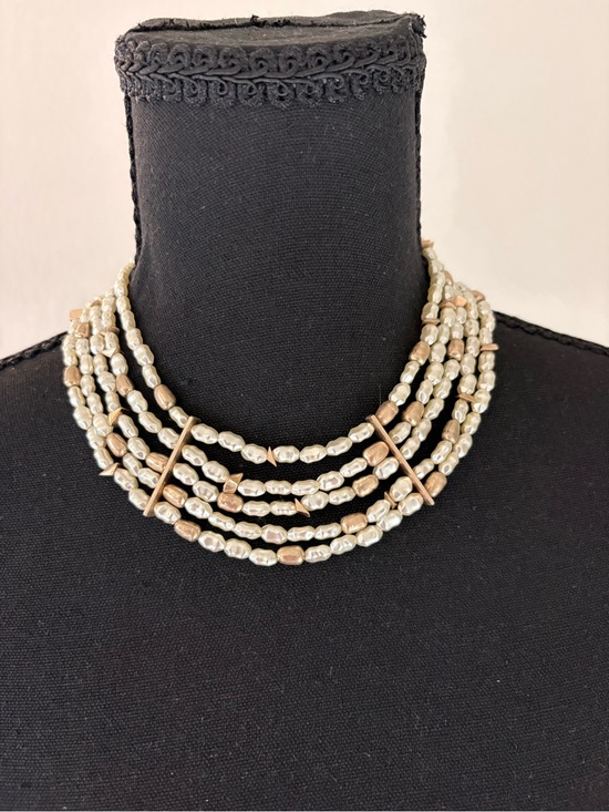 Anthropologie Jewelry - Anthropologie Multistrand Pearl-Look Statement Necklace - Pearl/Gold EUC